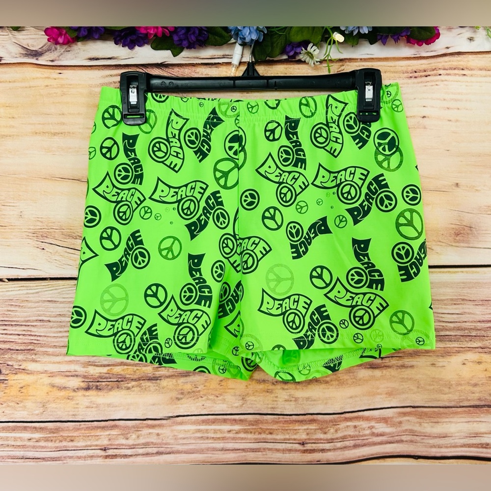 Gem Gear Women’s Neon Green Peace Sign Pole Dance Shorts Size XL